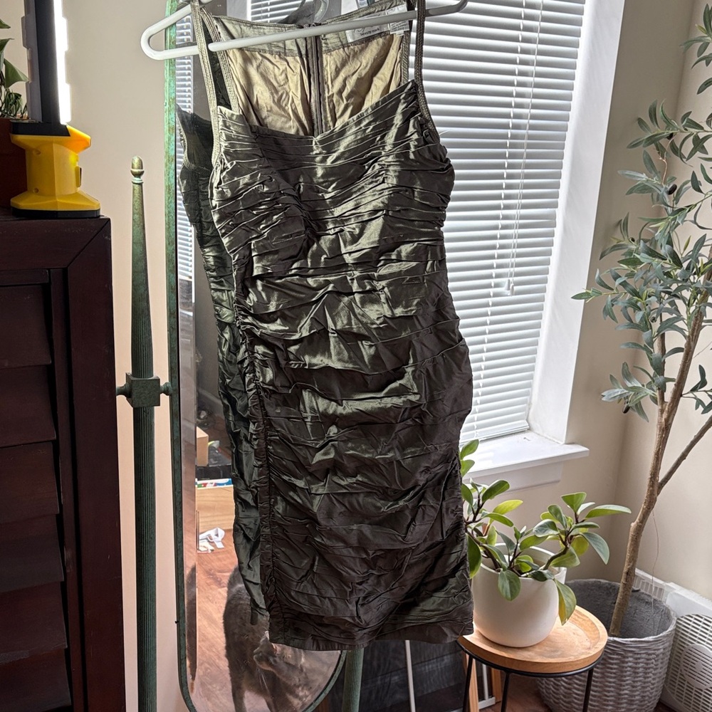 Byron Lars Dark Green Ruched Mini Dress